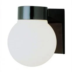 Pershing 1-Light Black Outdoor Wall Light Sconce Lantern with Opal Glass Globe Shade by Bel Air Lighting