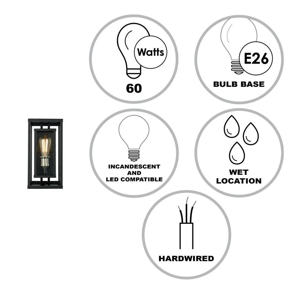 Showcase 11 in. 1-Light Black and Brushed Nickel Outdoor Wall Light Sconce Lantern with Clear Glass by Bel Air Lighting 5 Showcase 11 in. 1-Light Black and Brushed Nickel Outdoor Wall Light Sconce Lantern with Clear Glass by Bel Air Lighting - Image 3