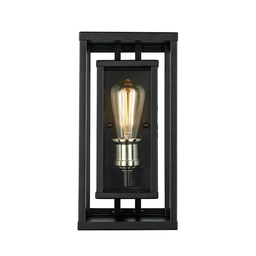Showcase 11 in. 1-Light Black and Brushed Nickel Outdoor Wall Light Sconce Lantern with Clear Glass by Bel Air Lighting 3 Showcase 11 in. 1-Light Black and Brushed Nickel Outdoor Wall Light Sconce Lantern with Clear Glass by Bel Air Lighting