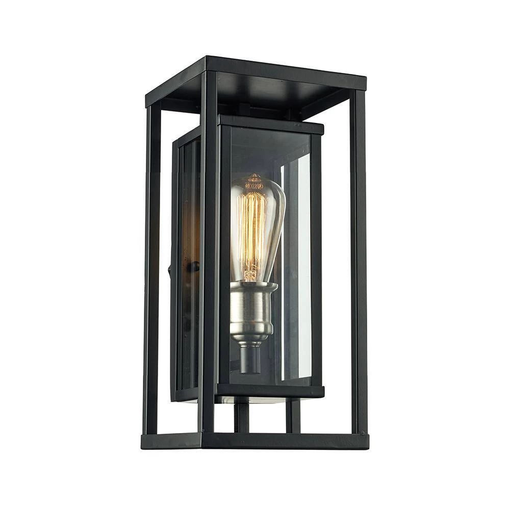 Showcase 11 in. 1-Light Black and Brushed Nickel Outdoor Wall Light Sconce Lantern with Clear Glass by Bel Air Lighting 8 Showcase 11 in. 1-Light Black and Brushed Nickel Outdoor Wall Light Sconce Lantern with Clear Glass by Bel Air Lighting - Image 6