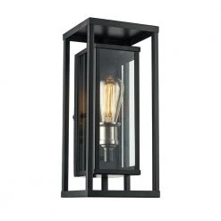 Showcase 15.5 in. 1-Light Black and Brushed Nickel Outdoor Wall Light Sconce Lantern with Clear Glass by Bel Air Lighting -GlowNest Shop black bel air lighting outdoor sconces 50222 bk c3 1000