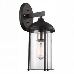 Blues 16.5 in. 1-Light Black and Brushed Nickel Outdoor Wall Light Sconce Lantern by Bel Air Lighting
