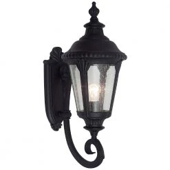 Commons 1-Light Black Outdoor Wall Light Coach Lantern with Seeded Glass by Bel Air Lighting