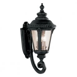 Commons 3-Light Black Outdoor Wall Light Coach Lantern with Seeded Glass by Bel Air Lighting