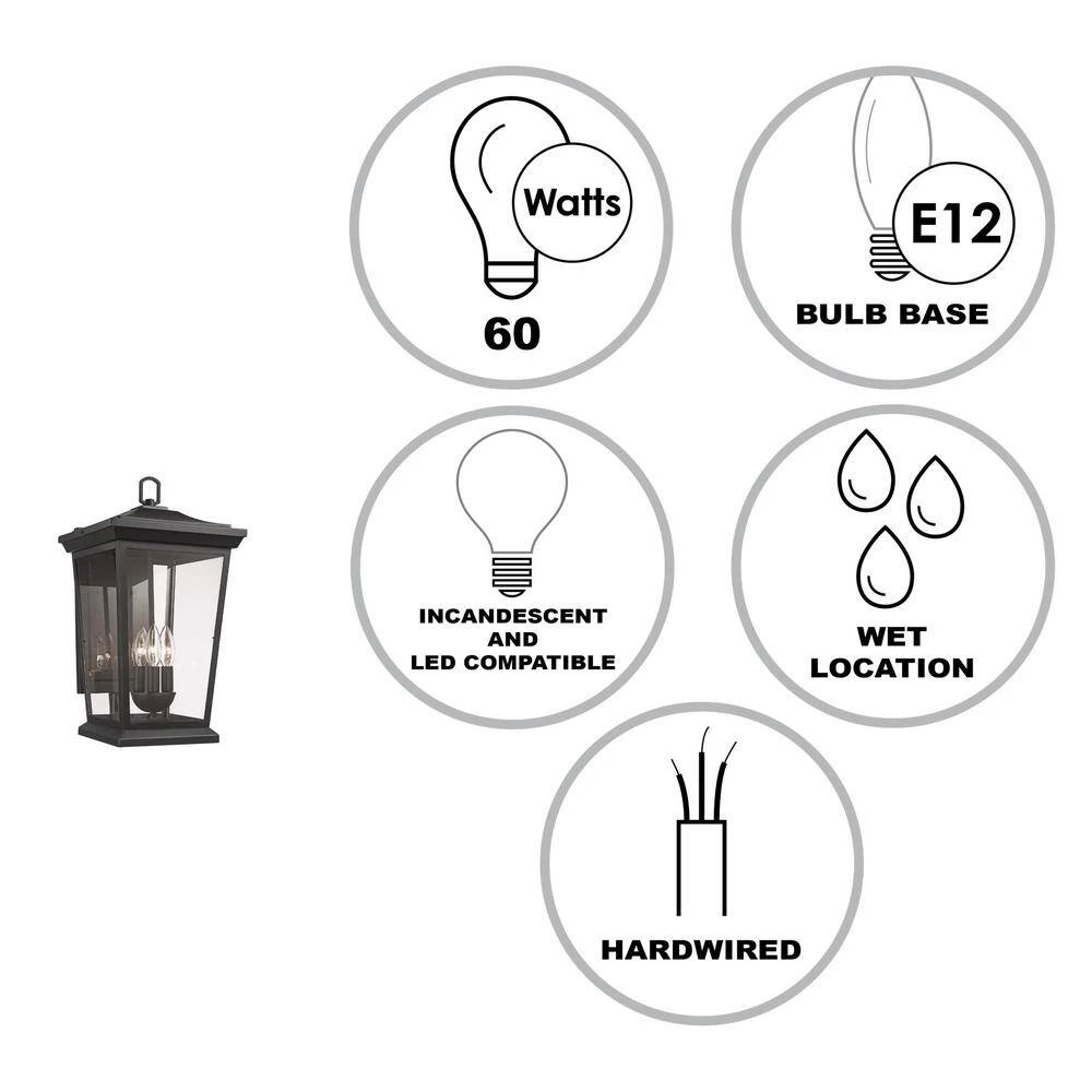 Turlock 3-Light Black Outdoor Wall Light Sconce Lantern with Clear Glass by Bel Air Lighting 4 Turlock 3-Light Black Outdoor Wall Light Sconce Lantern with Clear Glass by Bel Air Lighting - Image 2