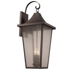 Rasmussen 2-Light Black Outdoor Wall Light Sconce Lantern with Seeded Glass by Bel Air Lighting