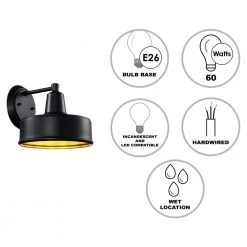 Channing 1-Light Medium Black Barn Farmhouse Outdoor Wall Light Sconce with Metal Shade by Bel Air Lighting -GlowNest Shop black bel air lighting outdoor sconces 51321 bk 40 1000