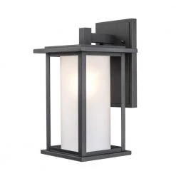 Shaakar 1-Light Black Outdoor Wall Light Sconce Lantern with Frosted Glass by Bel Air Lighting