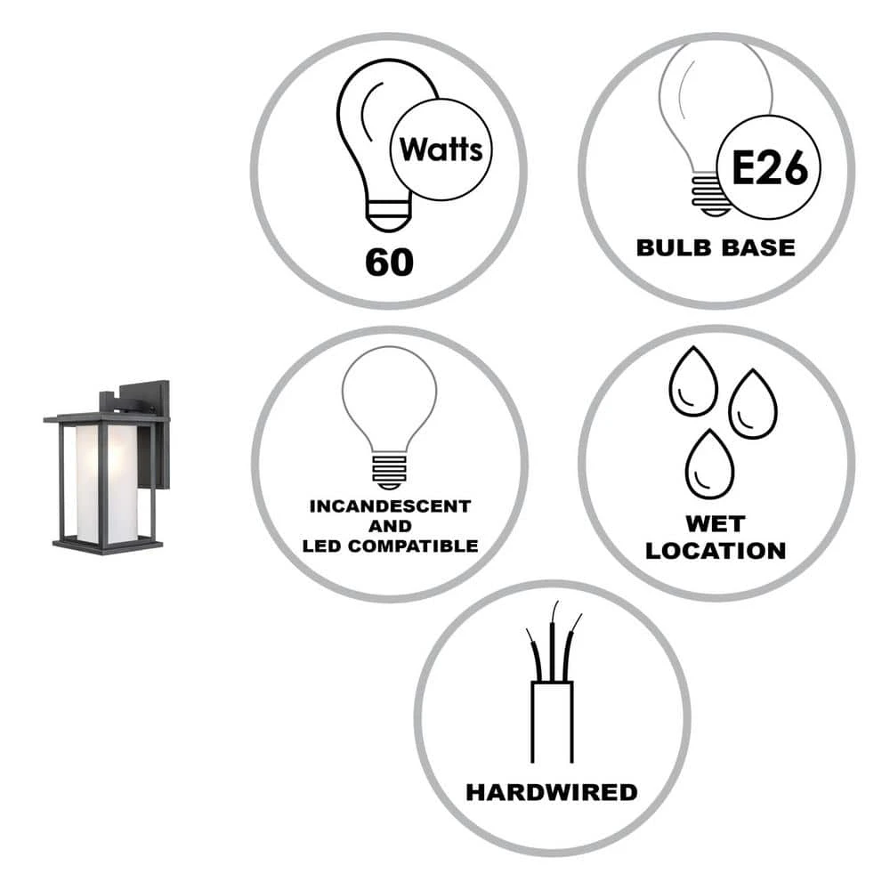 Shaakar 1-Light Black Outdoor Wall Light Sconce Lantern with Frosted Glass by Bel Air Lighting 4 Shaakar 1-Light Black Outdoor Wall Light Sconce Lantern with Frosted Glass by Bel Air Lighting - Image 2