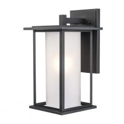 Shaakar 1-Light Large Black Outdoor Wall Light Sconce Lantern with Frosted Glass by Bel Air Lighting