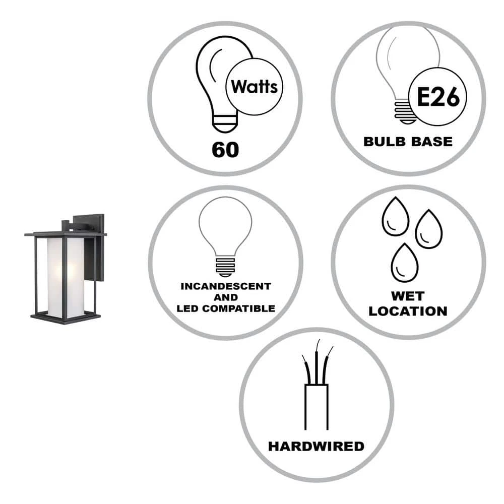 Shaakar 1-Light Large Black Outdoor Wall Light Sconce Lantern with Frosted Glass by Bel Air Lighting 4 Shaakar 1-Light Large Black Outdoor Wall Light Sconce Lantern with Frosted Glass by Bel Air Lighting - Image 2