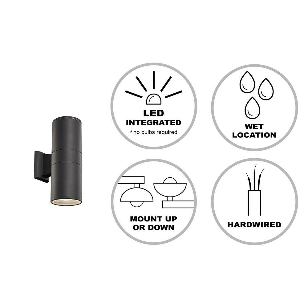 Compact 10 in. Black Integrated LED Outdoor Wall Light Cylinder Sconce with Clear Glass by Bel Air Lighting 4 Compact 10 in. Black Integrated LED Outdoor Wall Light Cylinder Sconce with Clear Glass by Bel Air Lighting - Image 2