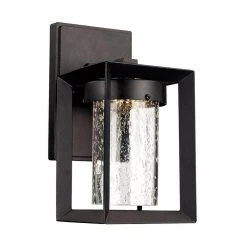 Taylor 9.5 in. Black Integrated LED Outdoor Wall Light Sconce Lantern with Seeded Glass by Bel Air Lighting