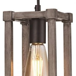 1-Light Black Hanging Mini Kitchen Pendant Light with Faux Wood Shade by Bel Air Lighting -GlowNest Shop black bel air lighting pendant lights 71271 bk c3 1000