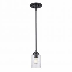 Simi 1-Light Black Modern Kitchen Hanging Mini Pendant Light with Seeded Glass Shade by Bel Air Lighting