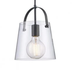 Curry 1-Light Black Lantern Hanging Mini Kitchen Pendant Light with Clear Glass Shade by Bel Air Lighting -GlowNest Shop black bel air lighting pendant lights pnd 2175 bk 4f 1000