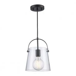 Curry 1-Light Black Lantern Hanging Mini Kitchen Pendant Light with Clear Glass Shade by Bel Air Lighting