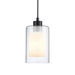1-Light Black Shaded Hanging Mini Kitchen Pendant Light with Frosted and Clear Glass Shade by Bel Air Lighting -GlowNest Shop black bel air lighting pendant lights pnd 2178 bk 4f 1000