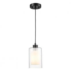 1-Light Black Shaded Hanging Mini Kitchen Pendant Light with Frosted and Clear Glass Shade by Bel Air Lighting