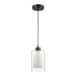 1-Light Black Shaded Hanging Mini Kitchen Pendant Light with Frosted and Clear Glass Shade by Bel Air Lighting -GlowNest Shop black bel air lighting pendant lights pnd 2178 bk c3 1000