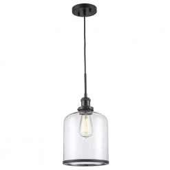 Dorina 1-Light Black Mason Jar Hanging Mini Kitchen Pendant Light with Clear Glass Shade by Bel Air Lighting