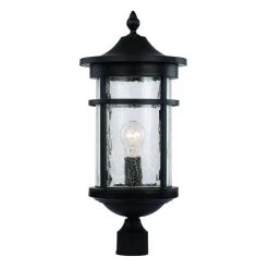 Avalon 11 in. 1-Light Black Outdoor Lamp Post Lantern Mount with Crackled Glass by Bel Air Lighting