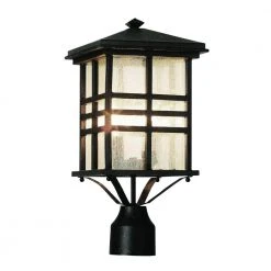 Huntington 2-Light Black Outdoor Lamp Post Lantern Mount with Seeded Glass by Bel Air Lighting