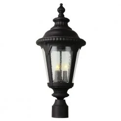 Commons 3-Light Black Outdoor Lamp Post Lantern Mount with Seeded Glass by Bel Air Lighting