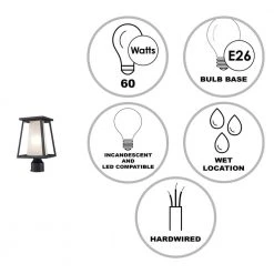 Kingsbury 1-Light Black Outdoor Lamp Post Lantern Mount with Frosted Glass by Bel Air Lighting -GlowNest Shop black bel air lighting post lanterns 51393 bk 40 1000