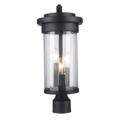 Carmel 3-Light Black Metal Hardwired Outdoor Weather Resistant Post Light with No Bulbs Included by Bel Air Lighting
