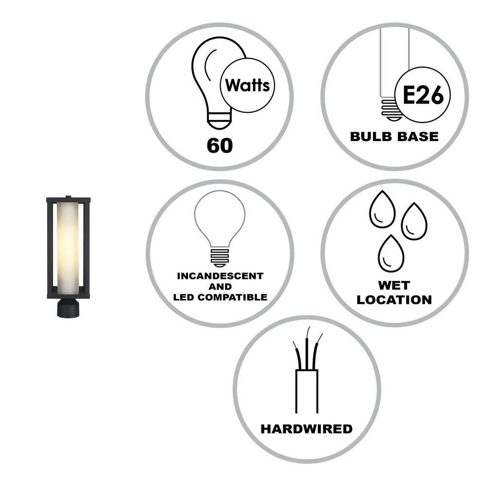 Adler 1-Light Black Metal Hardwired Outdoor Weather Resistant Post Light with No Bulbs Included by Bel Air Lighting 5 Adler 1-Light Black Metal Hardwired Outdoor Weather Resistant Post Light with No Bulbs Included by Bel Air Lighting - Image 3