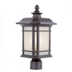 San Miguel 1-Light Black Outdoor Lamp Post Lantern Mount with Tea Stained Glass by Bel Air Lighting