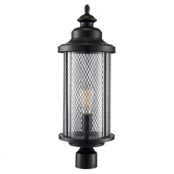 Stewart 1-Light Black Outdoor Lamp Post Lantern Mount with Mesh Frame by Bel Air Lighting