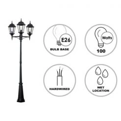 Classical 8 ft. 3-Light Black Outdoor Lamp Post Light Set with Clear Glass by Bel Air Lighting 12 Classical 8 ft. 3-Light Black Outdoor Lamp Post Light Set with Clear Glass by Bel Air Lighting -GlowNest Shop black bel air lighting post light sets 4995 bk 40 1000