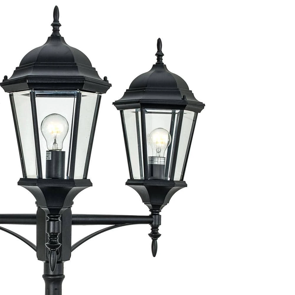 Classical 8 ft. 3-Light Black Outdoor Lamp Post Light Set with Clear Glass by Bel Air Lighting 8 Classical 8 ft. 3-Light Black Outdoor Lamp Post Light Set with Clear Glass by Bel Air Lighting - Image 7
