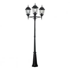 Classical 8 ft. 3-Light Black Outdoor Lamp Post Light Set with Clear Glass by Bel Air Lighting