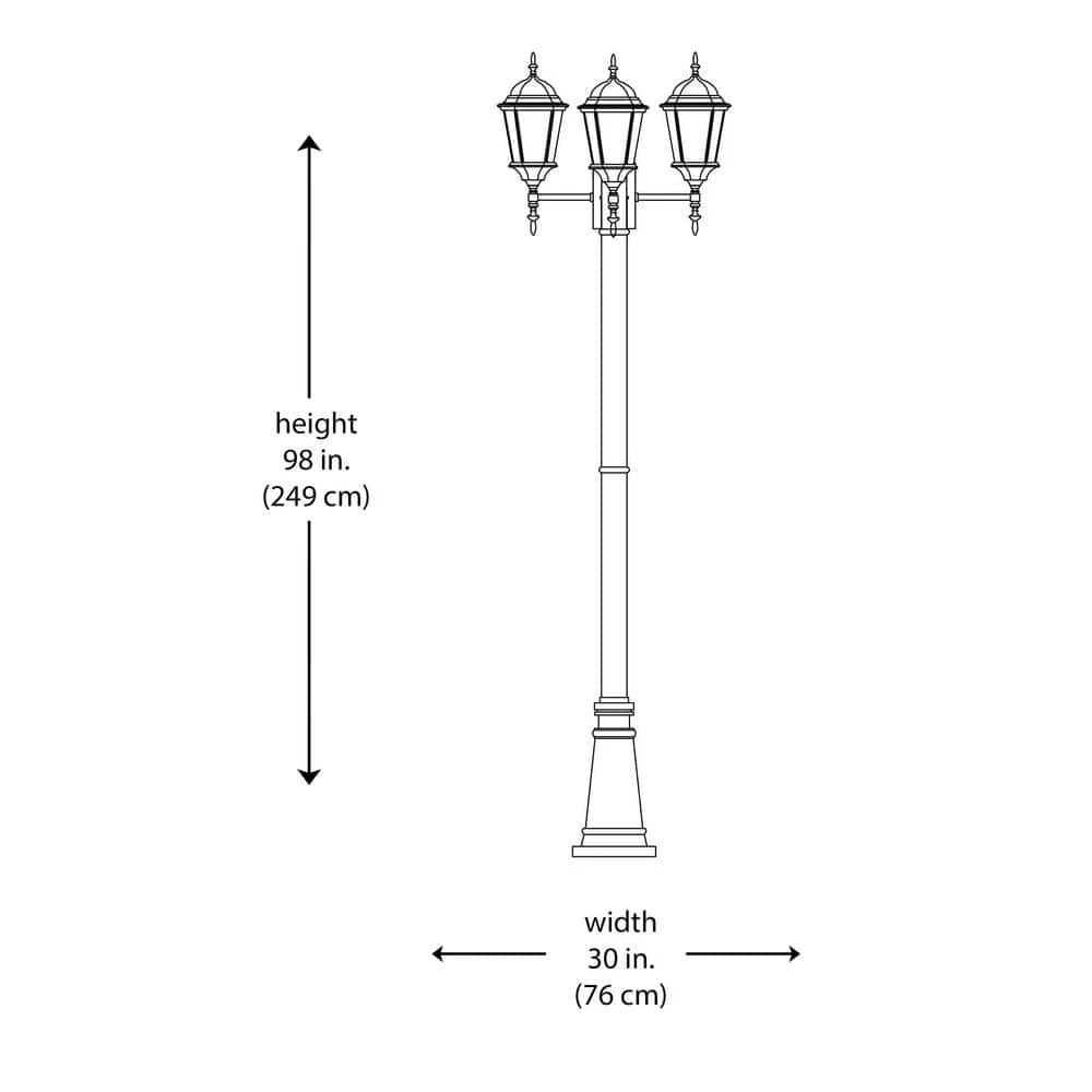 Classical 8 ft. 3-Light Black Outdoor Lamp Post Light Set with Clear Glass by Bel Air Lighting 6 Classical 8 ft. 3-Light Black Outdoor Lamp Post Light Set with Clear Glass by Bel Air Lighting - Image 5