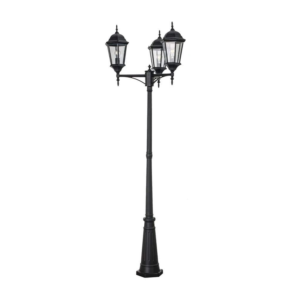 Classical 8 ft. 3-Light Black Outdoor Lamp Post Light Set with Clear Glass by Bel Air Lighting 7 Classical 8 ft. 3-Light Black Outdoor Lamp Post Light Set with Clear Glass by Bel Air Lighting - Image 6
