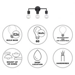 Placerville 16 in. 3-Light Black Bathroom Vanity Light Fixture with Geometric Socket by Bel Air Lighting -GlowNest Shop black bel air lighting vanity lighting 22233 bk 40 1000