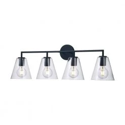 Kennedy 4-Light Black Bathroom Vanity Light Fixture with Clear Glass Shades by Bel Air Lighting -GlowNest Shop black bel air lighting vanity lighting 22244 bk 4f 1000