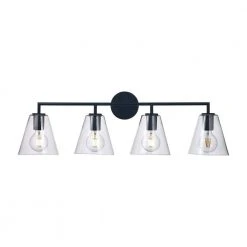 Kennedy 4-Light Black Bathroom Vanity Light Fixture with Clear Glass Shades by Bel Air Lighting