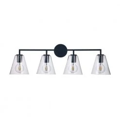 Kennedy 4-Light Black Bathroom Vanity Light Fixture with Clear Glass Shades by Bel Air Lighting -GlowNest Shop black bel air lighting vanity lighting 22244 bk c3 1000