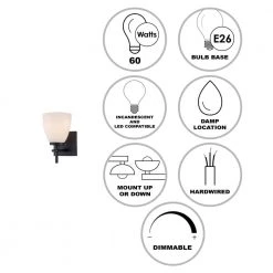 Oxnard 1-Light Black Wall Sconce Light Fixture with Frosted Glass by Bel Air Lighting -GlowNest Shop black bel air lighting vanity lighting 22291 bk 40 1000