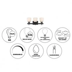 Oxnard 19.5 in. 3-Light Black Bathroom Vanity Light Fixture with Frosted Glass by Bel Air Lighting -GlowNest Shop black bel air lighting vanity lighting 22293 bk 40 1000