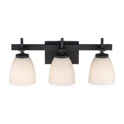 Oxnard 19.5 in. 3-Light Black Bathroom Vanity Light Fixture with Frosted Glass by Bel Air Lighting -GlowNest Shop black bel air lighting vanity lighting 22293 bk c3 1000