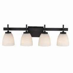 Oxnard 27.5 in. 4-Light Black Bathroom Vanity Light Fixture with Frosted Glass by Bel Air Lighting -GlowNest Shop black bel air lighting vanity lighting 22294 bk c3 1000
