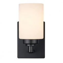 Mod Pod 4.5 in. 1-Light Black Wall Sconce Light Fixture with Frosted Glass Cylinder Shade by Bel Air Lighting -GlowNest Shop black bel air lighting vanity lighting 70521 bk 4f 1000