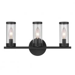 3-Light Black Bathroom Vanity Light Fixture with Clear Glass Shade and Metal Accents by Bel Air Lighting