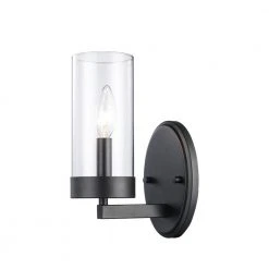 Meadowlark 1-Light Black Wall Sconce with Clear Glass Shade by Bel Air Lighting