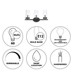 Meadowlark 21 in. 3-Light Black Modern Bathroom Vanity Light with Clear Glass Shades by Bel Air Lighting -GlowNest Shop black bel air lighting vanity lighting 71733 bk 40 1000